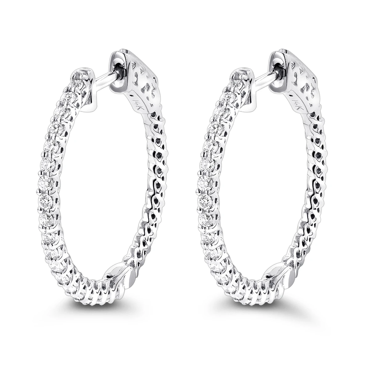 Small Hoops 14K White Gold Diamond Hoop Earrings Inside Out 0.74ct 3 Small Hoops 14K White Gold Diamond Hoop Earrings Inside Out 0.74ct