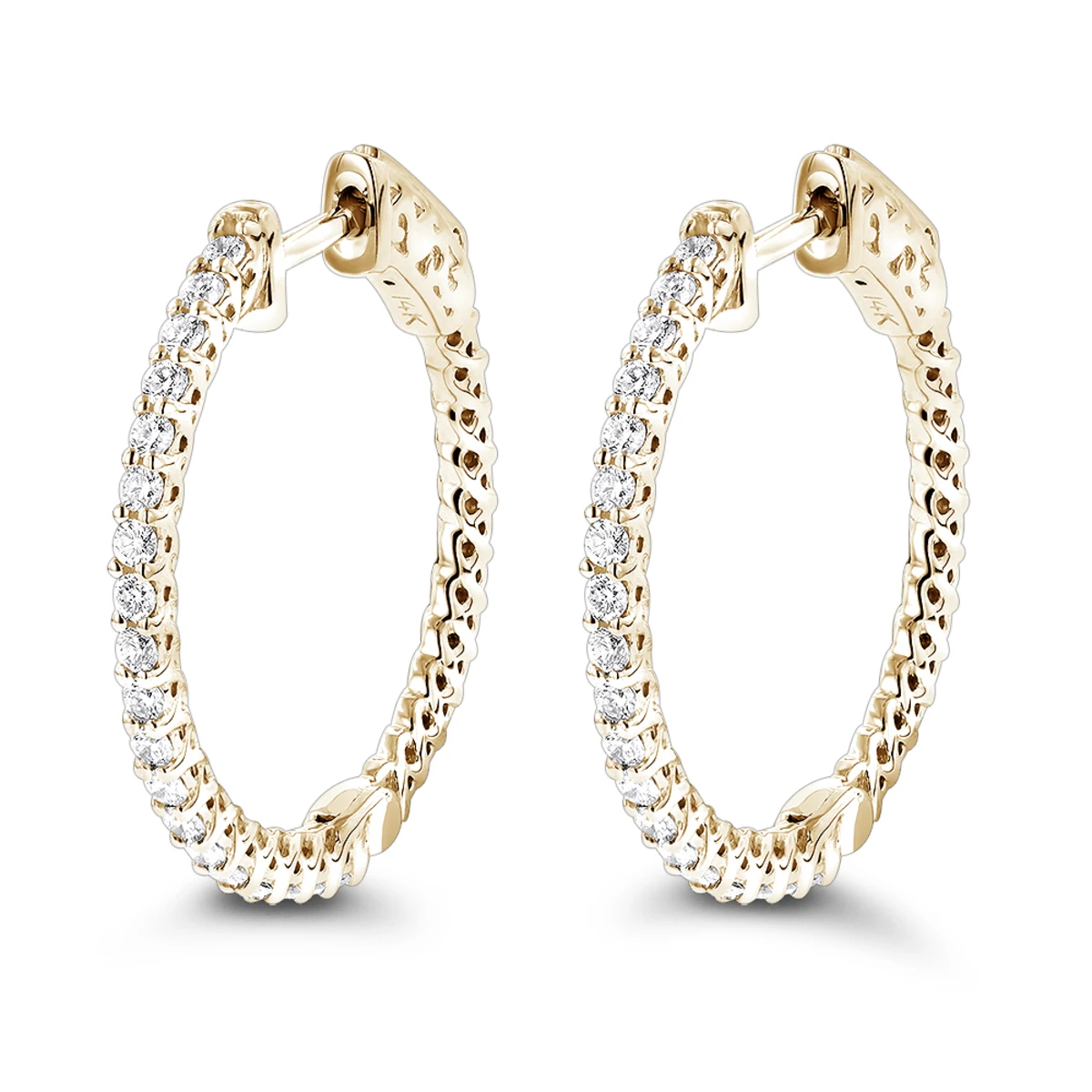 Small Hoops 14K White Gold Diamond Hoop Earrings Inside Out 0.74ct 4 Small Hoops 14K White Gold Diamond Hoop Earrings Inside Out 0.74ct - Image 2