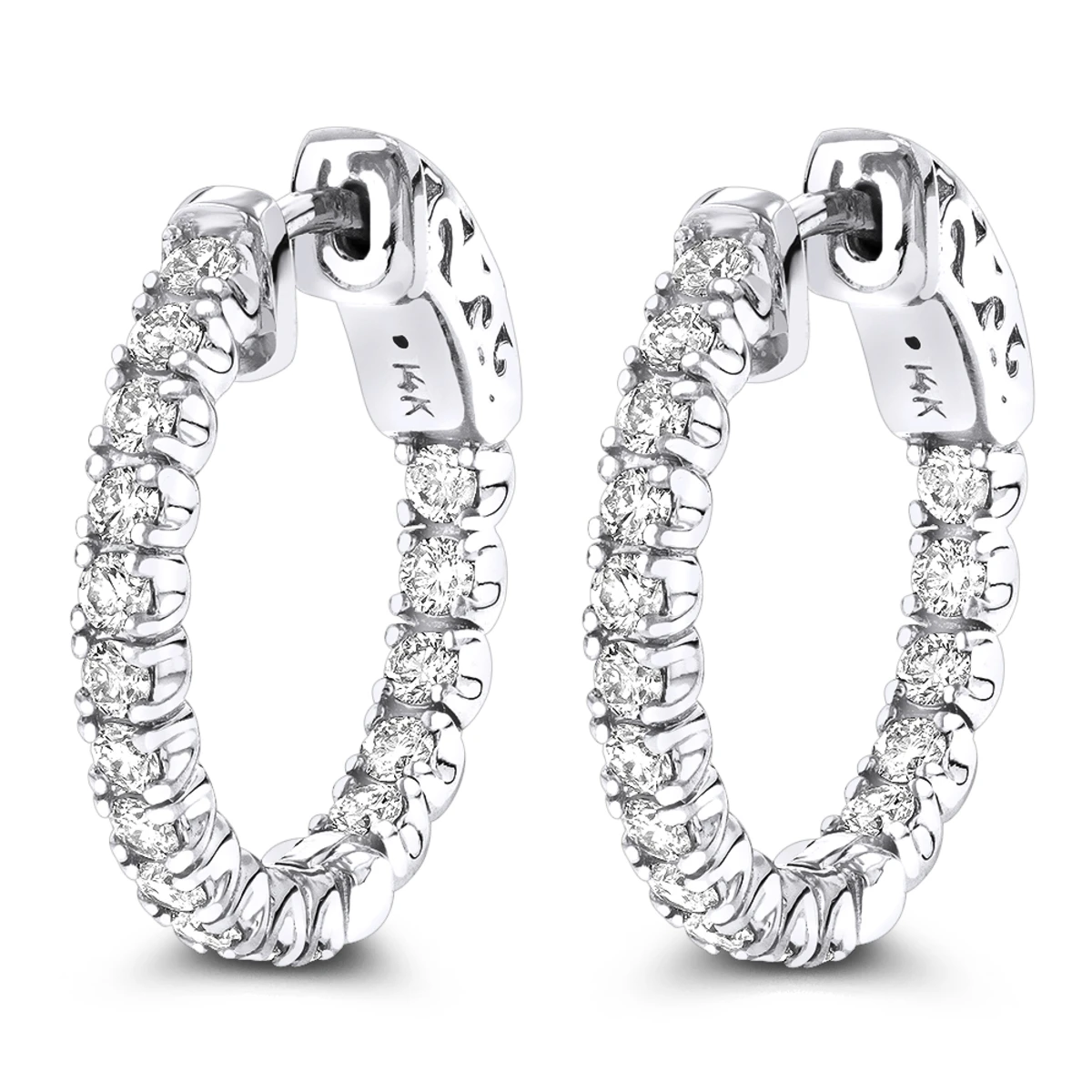 Small Hoops 14K Yellow Gold Inside Out Diamond Hoop Earrings 1 Carat 3/4in 4 Small Hoops 14K Yellow Gold Inside Out Diamond Hoop Earrings 1 Carat 3/4in - Image 2