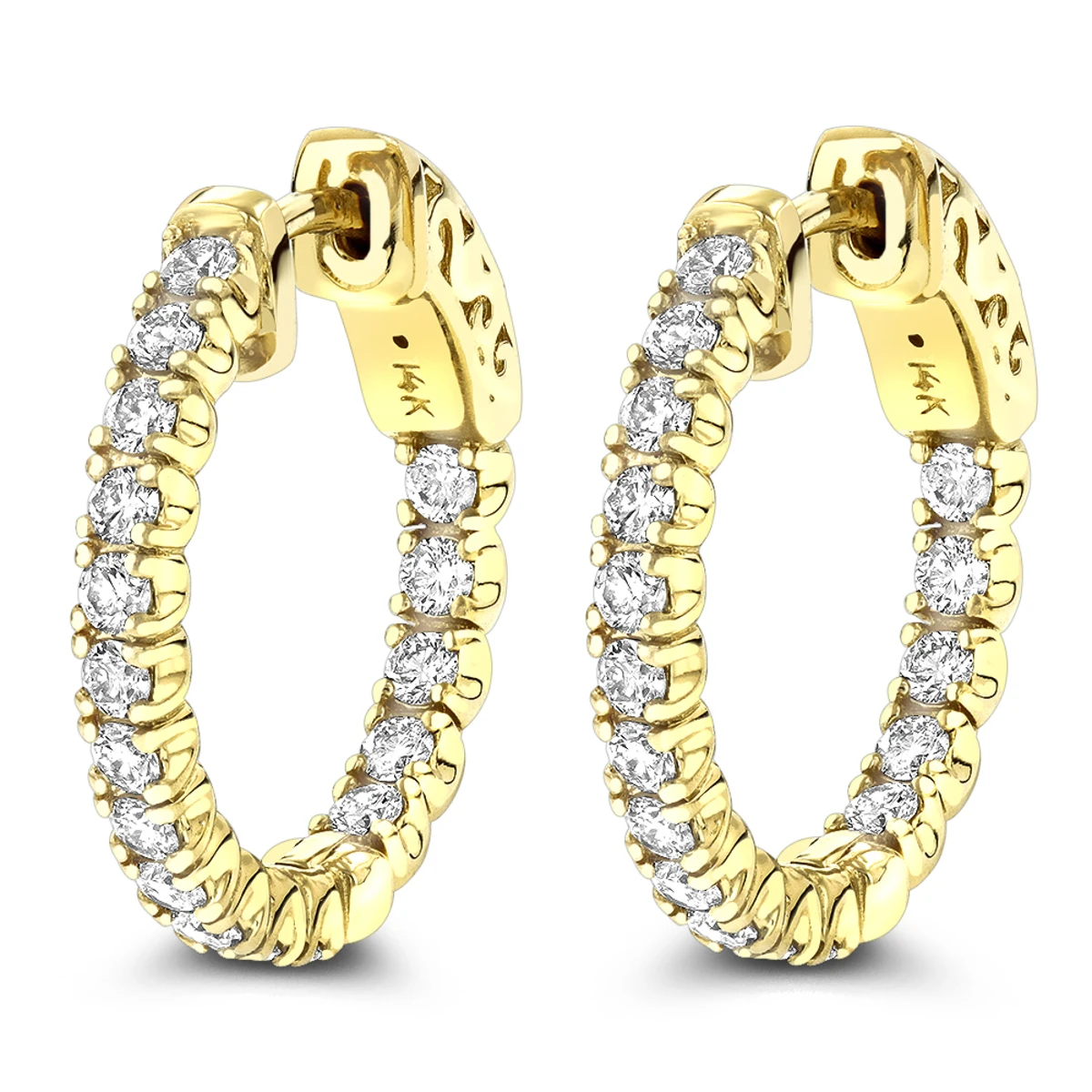 Small Hoops 14K Yellow Gold Inside Out Diamond Hoop Earrings 1 Carat 3/4in 3 Small Hoops 14K Yellow Gold Inside Out Diamond Hoop Earrings 1 Carat 3/4in
