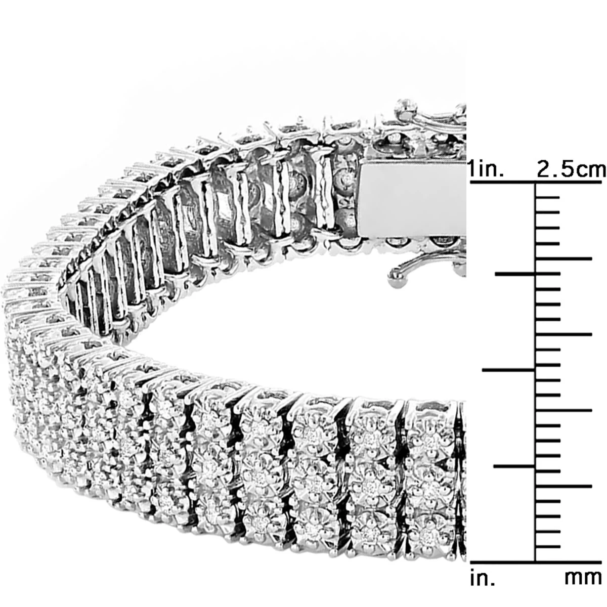 Solid 10K White Gold 3-Row Prong Diamond Bracelet For Men 1.85ct 9 Solid 10K White Gold 3-Row Prong Diamond Bracelet For Men 1.85ct - Image 7