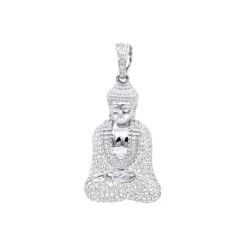 10K White Gold Real Diamond Buddha Pendant 1/2ct By Luxurman