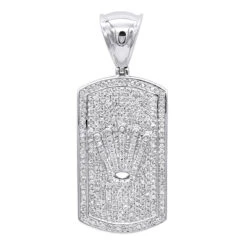 10K White Gold Diamond Dog Tag Pendant With Crown 1ct