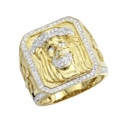 Solid 10K Yellow Gold Jesus Face Diamond Ring For Men 0.65ct By Luxurman