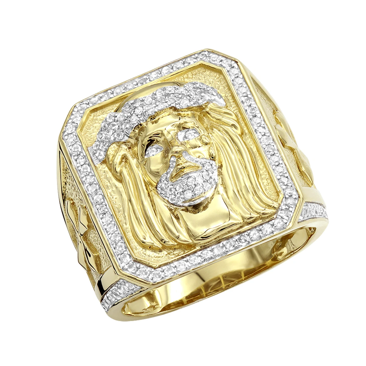 Solid 10K Yellow Gold Jesus Face Diamond Ring For Men 0.65ct By Luxurman 3 Solid 10K Yellow Gold Jesus Face Diamond Ring For Men 0.65ct By Luxurman