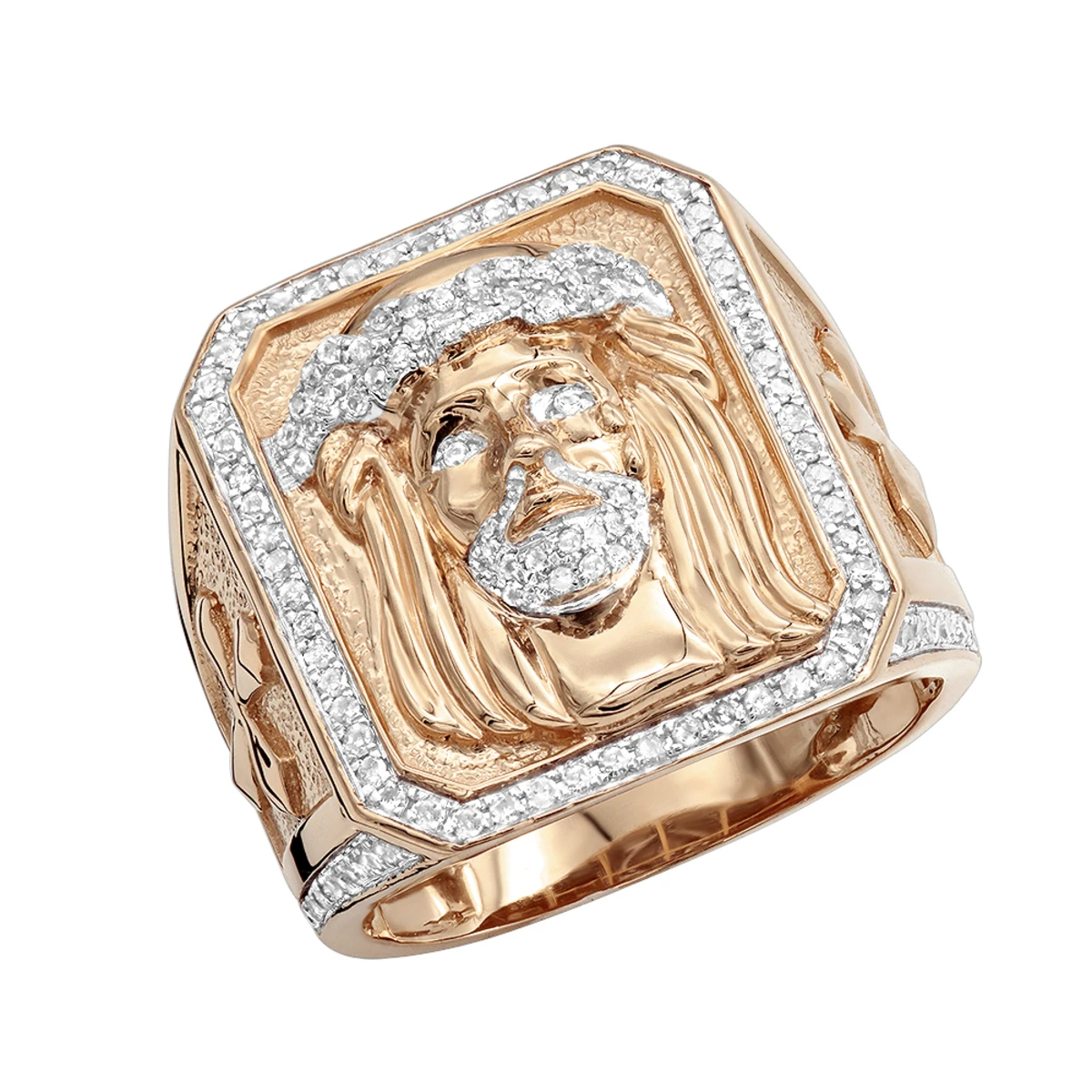 Solid 10K Yellow Gold Jesus Face Diamond Ring For Men 0.65ct By Luxurman 5 Solid 10K Yellow Gold Jesus Face Diamond Ring For Men 0.65ct By Luxurman - Image 3