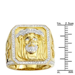 Solid 10K Yellow Gold Jesus Face Diamond Ring For Men 0.65ct By Luxurman 13 Solid 10K Yellow Gold Jesus Face Diamond Ring For Men 0.65ct By Luxurman -Its Hot Jewelry Shop solid 10k gold jesus face diamond ring for men 065ct by luxurman rulerye