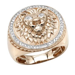Solid 10K Yellow Gold Lion Head Diamond Pinky Ring For Men 0.3ct Luxurman -Its Hot Jewelry Shop solid 10k gold lion head diamond ring for men 03ct luxurman pinky rings ro