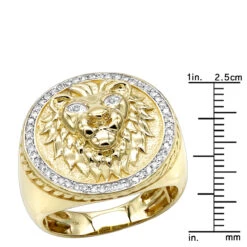 Solid 10K Yellow Gold Lion Head Diamond Pinky Ring For Men 0.3ct Luxurman -Its Hot Jewelry Shop solid 10k gold lion head diamond ring for men 03ct luxurman pinky rings rulerye