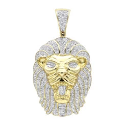 10K Yellow Gold Lion Head Pendant With Diamonds For Men 1.2ct