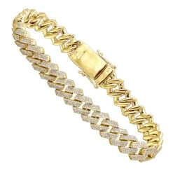 10K Yellow Gold Men's Diamond Bracelet 6 Carats Iced Out Cuban Link Design