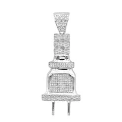 10K White Gold Power Plug Real Diamond Pendant For Men 0.5ct By Luxurman 1.8in