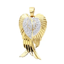 10K Yellow Gold Real Diamond Angel Wings Pendant Necklace 0.35ct