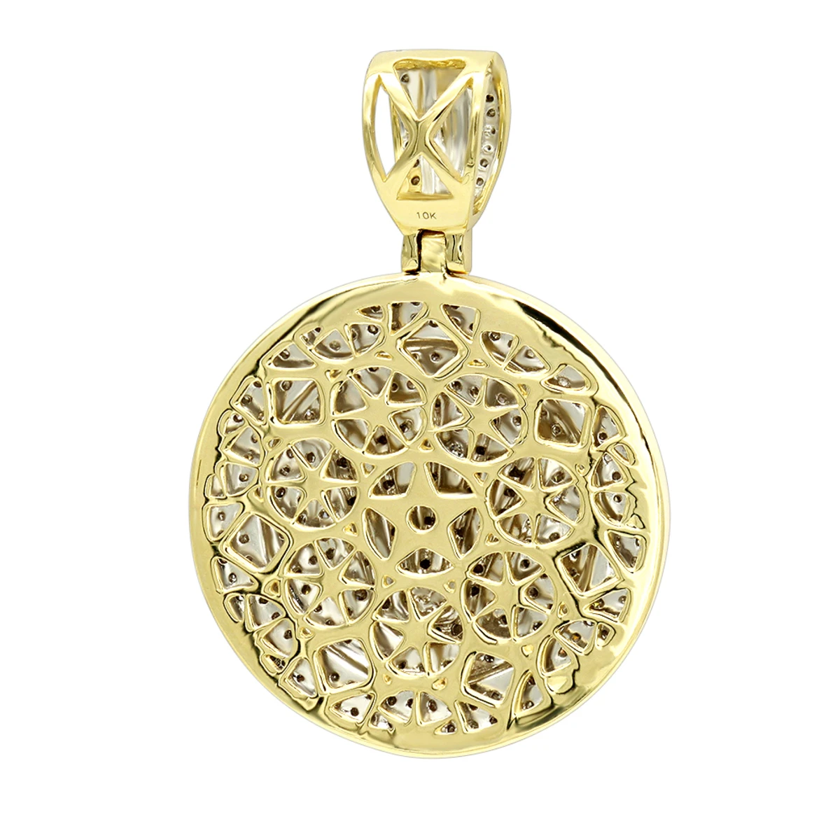 10K Yellow Gold Real Diamond Crown Pendant For Men Iced Out Round Medallion 6 10K Yellow Gold Real Diamond Crown Pendant For Men Iced Out Round Medallion - Image 4