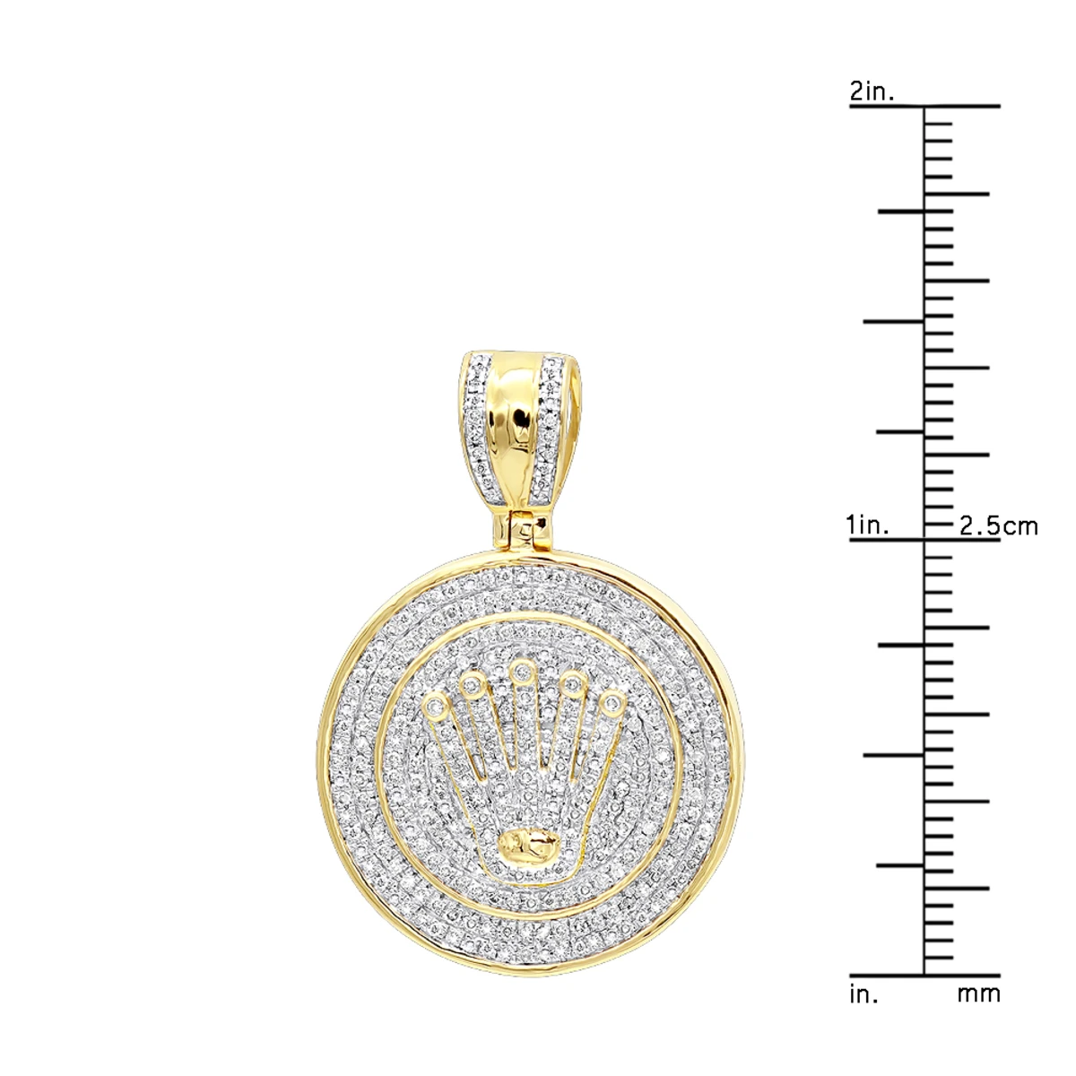 10K Yellow Gold Real Diamond Crown Pendant For Men Iced Out Round Medallion 8 10K Yellow Gold Real Diamond Crown Pendant For Men Iced Out Round Medallion - Image 6