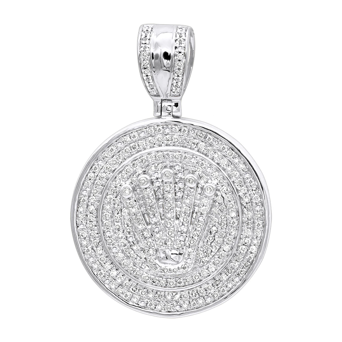 10K Yellow Gold Real Diamond Crown Pendant For Men Iced Out Round Medallion 4 10K Yellow Gold Real Diamond Crown Pendant For Men Iced Out Round Medallion - Image 2