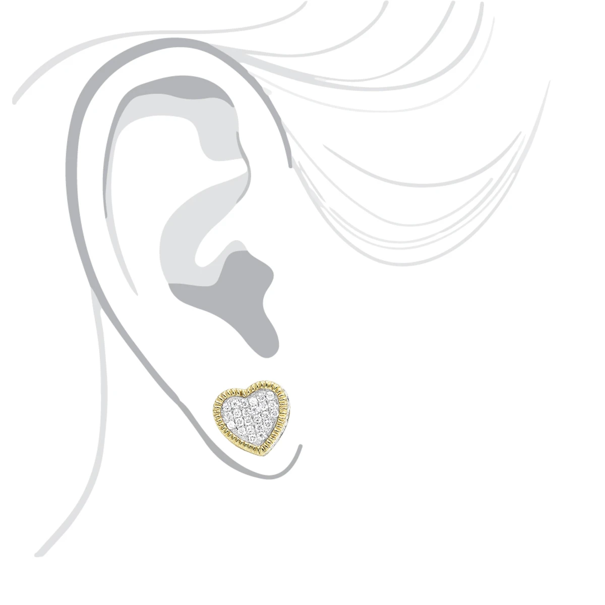 Large Solid 14K Yellow Gold Heart Diamond Stud Earrings For Women 0.75ct By Luxurman 7 Large Solid 14K Yellow Gold Heart Diamond Stud Earrings For Women 0.75ct By Luxurman - Image 5