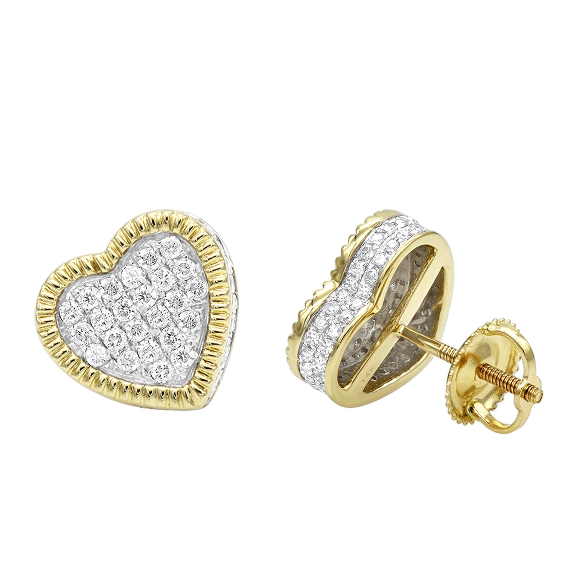 Large Solid 14K Yellow Gold Heart Diamond Stud Earrings For Women 0.75ct By Luxurman 3 Large Solid 14K Yellow Gold Heart Diamond Stud Earrings For Women 0.75ct By Luxurman