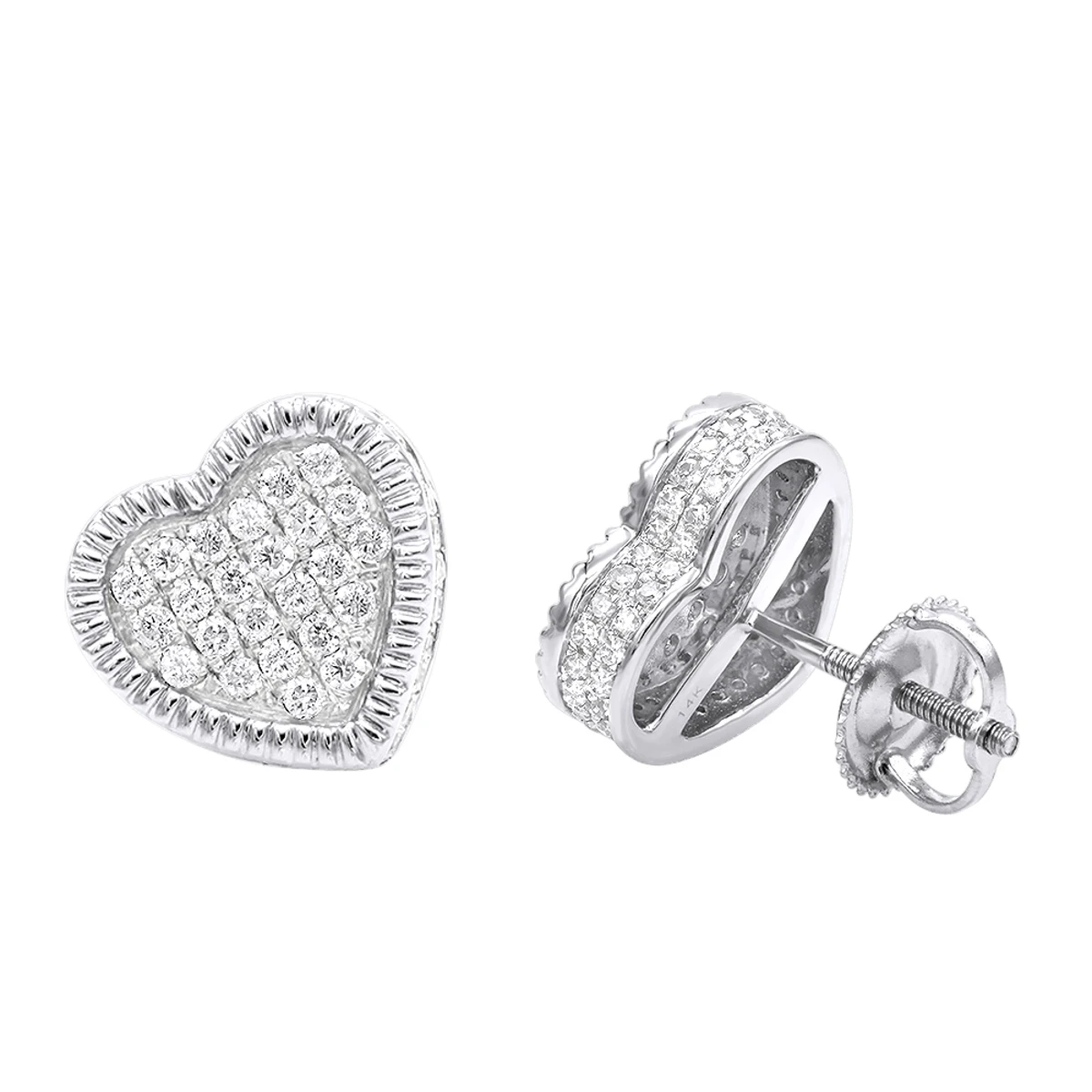 Large Solid 14K Yellow Gold Heart Diamond Stud Earrings For Women 0.75ct By Luxurman 4 Large Solid 14K Yellow Gold Heart Diamond Stud Earrings For Women 0.75ct By Luxurman - Image 2