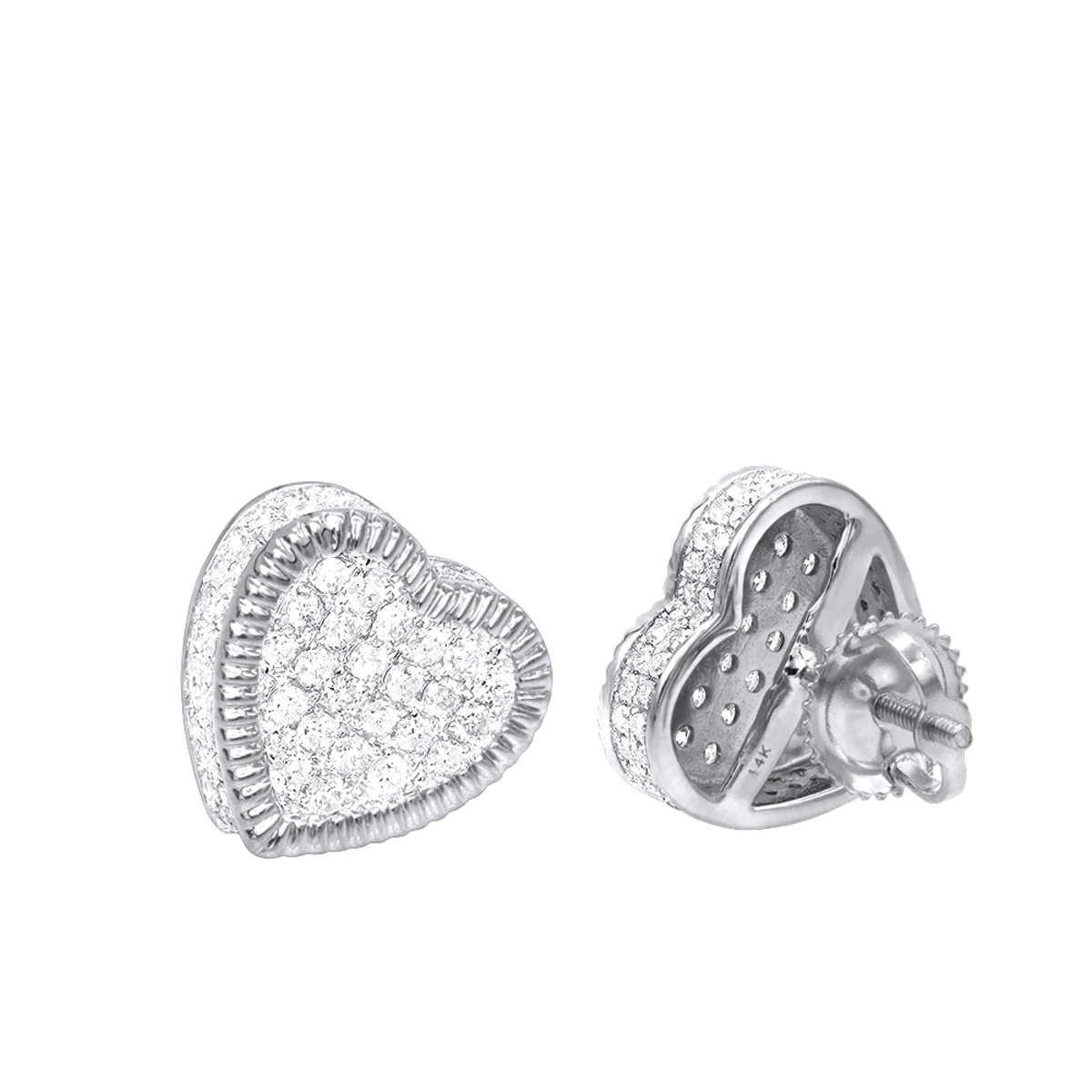Solid 14K White Gold Large Heart Diamond Stud Earrings For Women 1ct By Luxurman 3 Solid 14K White Gold Large Heart Diamond Stud Earrings For Women 1ct By Luxurman