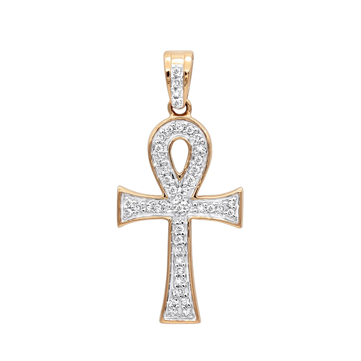 14K Yellow Gold Mini Diamond Egyptian Ankh Cross Pendant For Women 0.2ct 5 14K Yellow Gold Mini Diamond Egyptian Ankh Cross Pendant For Women 0.2ct - Image 3