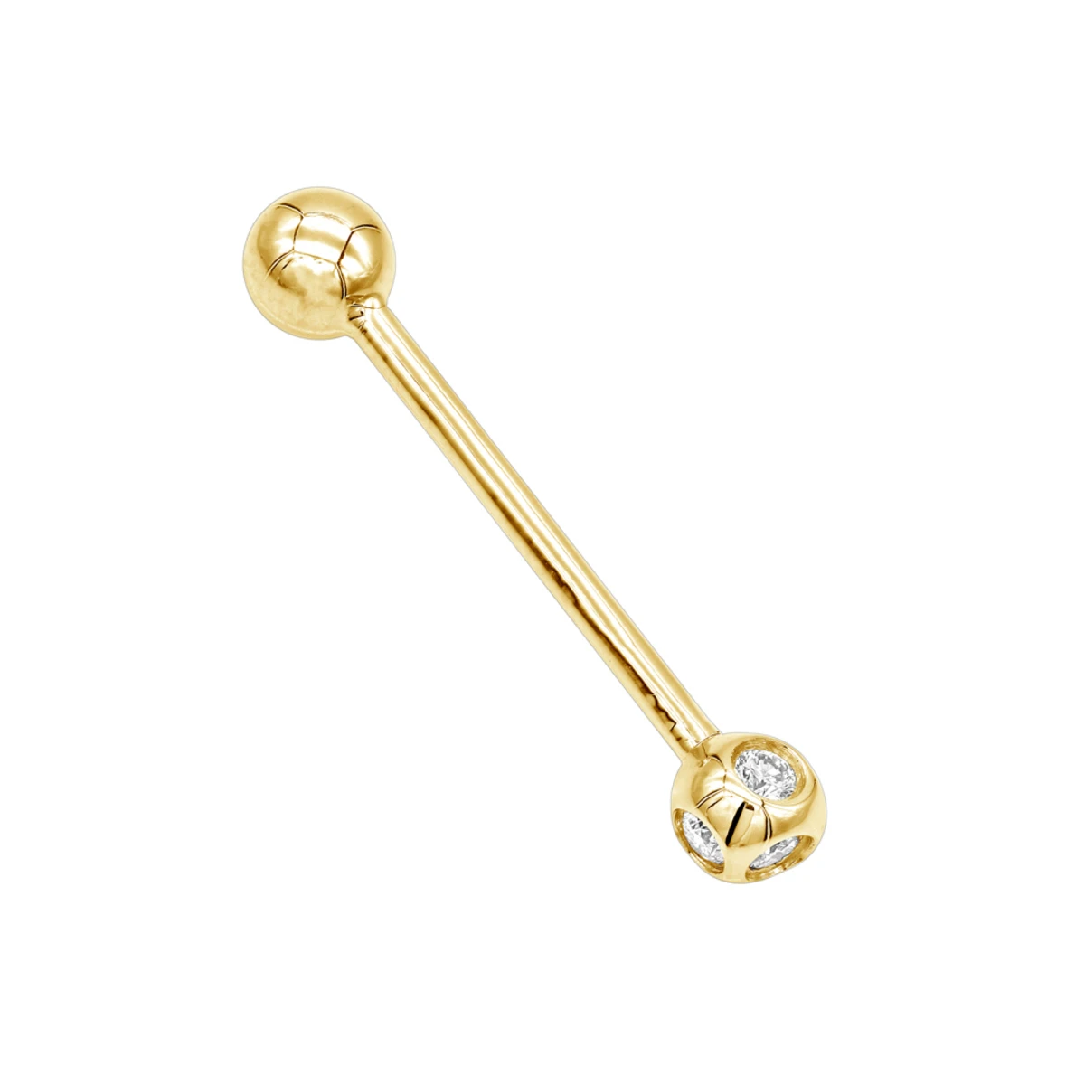 Solid 14K Yellow Gold Straight Diamond Barbell Piercing 0.15ct 6 Solid 14K Yellow Gold Straight Diamond Barbell Piercing 0.15ct - Image 4
