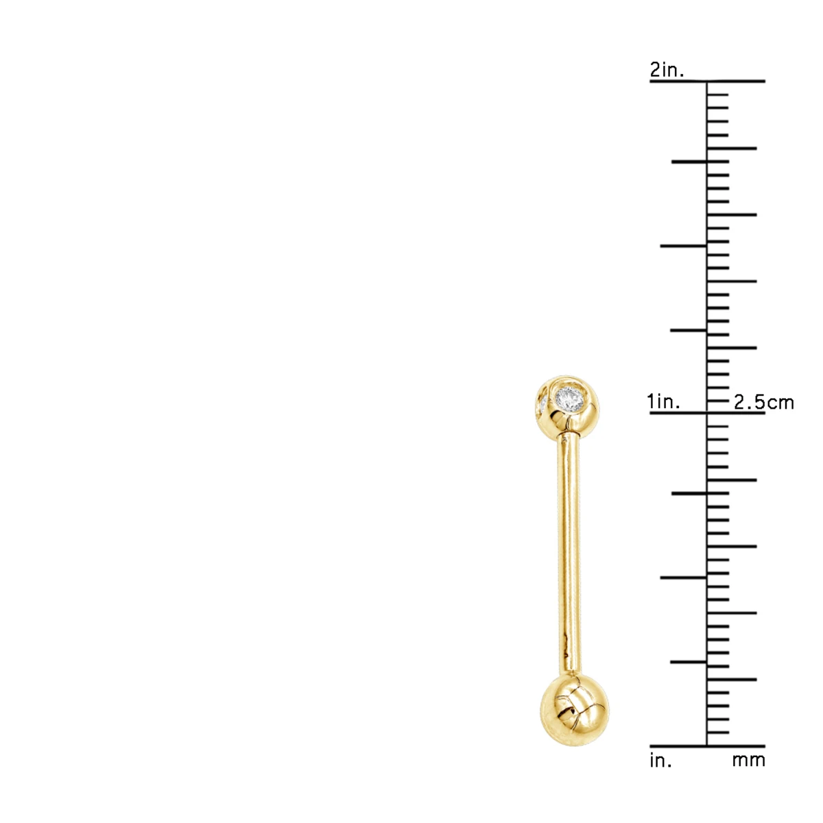 Solid 14K Yellow Gold Straight Diamond Barbell Piercing 0.15ct 7 Solid 14K Yellow Gold Straight Diamond Barbell Piercing 0.15ct - Image 5
