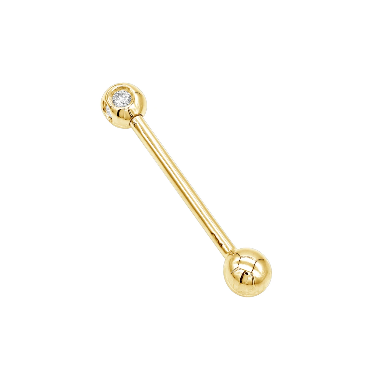 Solid 14K Yellow Gold Straight Diamond Barbell Piercing 0.15ct 3 Solid 14K Yellow Gold Straight Diamond Barbell Piercing 0.15ct