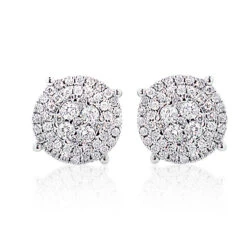 Sparkling Round Diamond Cluster Earrings Studs For Men & Women 14K White Gold