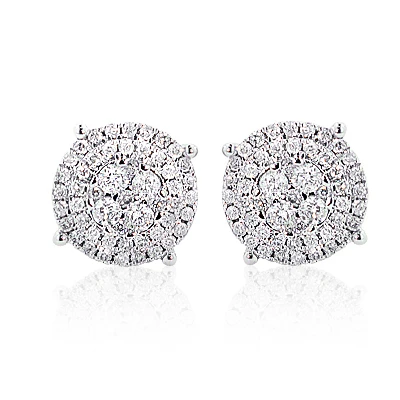 Sparkling Round Diamond Cluster Earrings Studs For Men & Women 14K White Gold 3 Sparkling Round Diamond Cluster Earrings Studs For Men & Women 14K White Gold