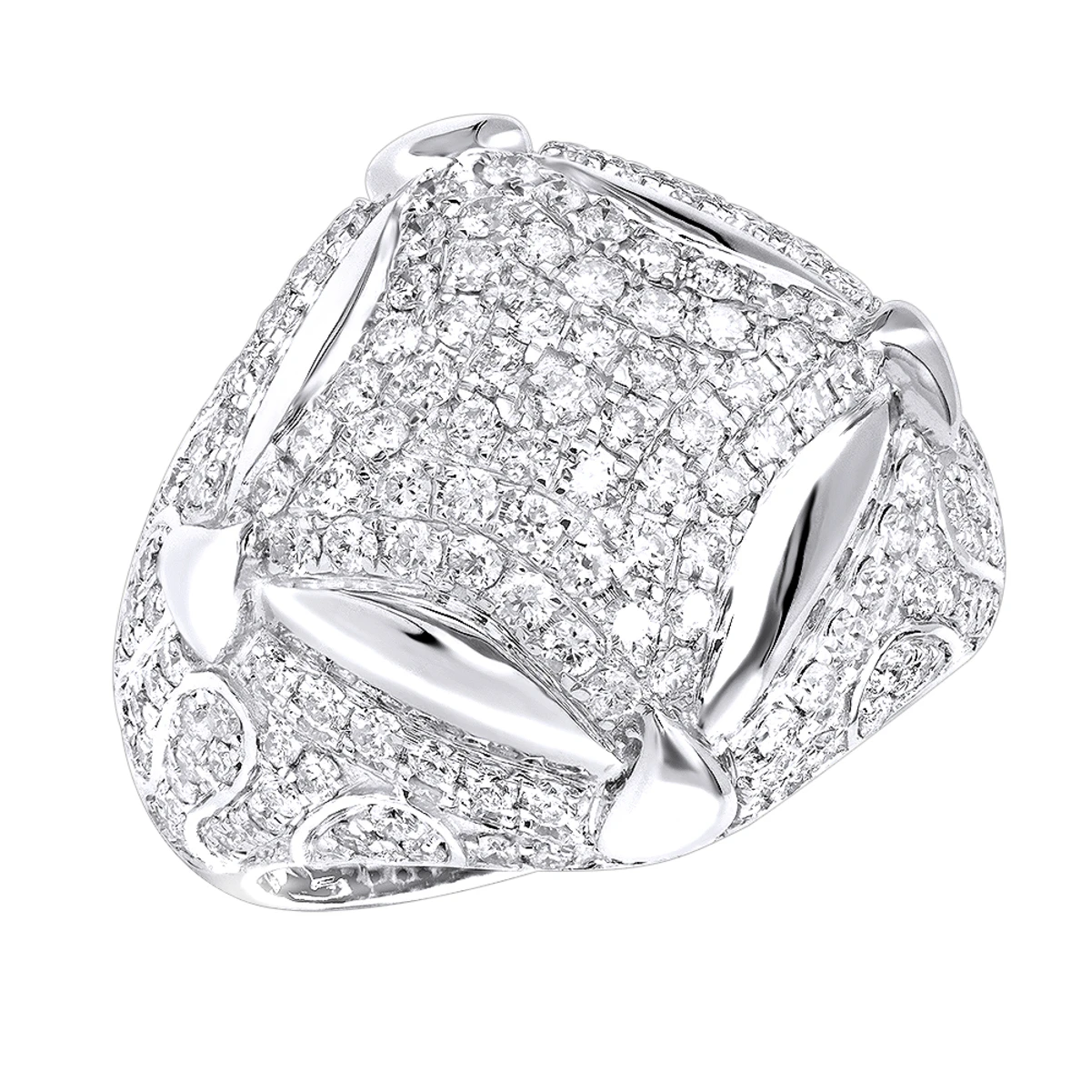 Statement Men's 14K White Gold 3.25ct Diamond Ring By Luxurman 3 Statement Men's 14K White Gold 3.25ct Diamond Ring By Luxurman