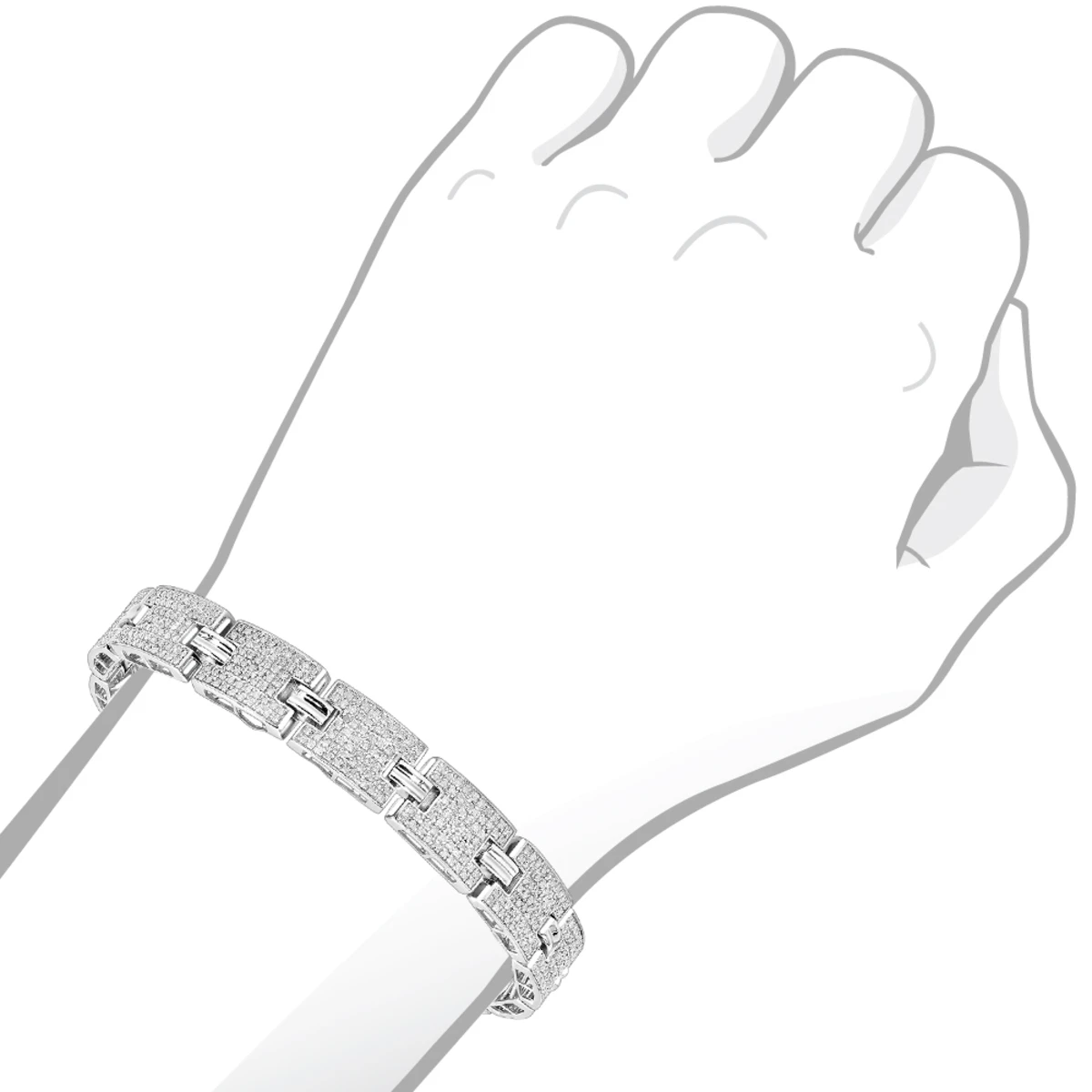Sterling Silver Men's Diamond Bracelet 3.5 Ct 5 Sterling Silver Men's Diamond Bracelet 3.5 Ct - Image 3