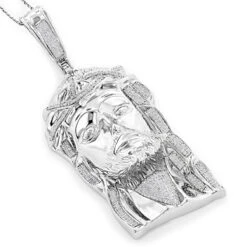 Sterling Silver Diamond Jesus Face Pendant 0.84ct
