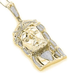 Sterling Silver Diamond Jesus Face Pendant 0.84ct Gold Plated