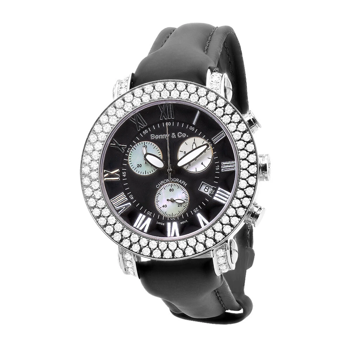 Swiss 5 Carat VS Diamond Bezel Watch For Men Benny And Co Black Dial 45mm 3 Swiss 5 Carat VS Diamond Bezel Watch For Men Benny And Co Black Dial 45mm