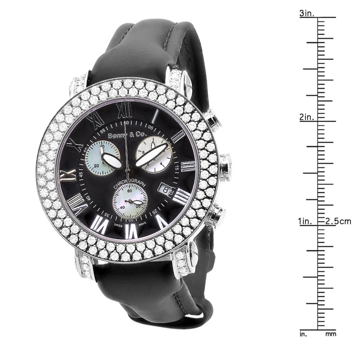 Swiss 5 Carat VS Diamond Bezel Watch For Men Benny And Co Black Dial 45mm 6 Swiss 5 Carat VS Diamond Bezel Watch For Men Benny And Co Black Dial 45mm - Image 4