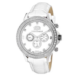 Swiss Mvt Men's Diamond Luxurman Liberty 2c Watch With Leather Band White MOP