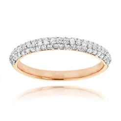 Thin 14K Rose Gold Women's Pave Diamonds Band By Luxurman 0.6ct