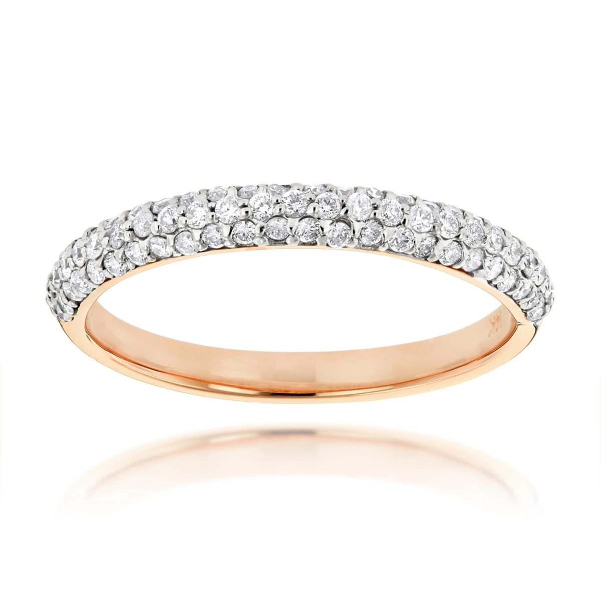 Thin 14K Rose Gold Women's Pave Diamonds Band By Luxurman 0.6ct 3 Thin 14K Rose Gold Women's Pave Diamonds Band By Luxurman 0.6ct
