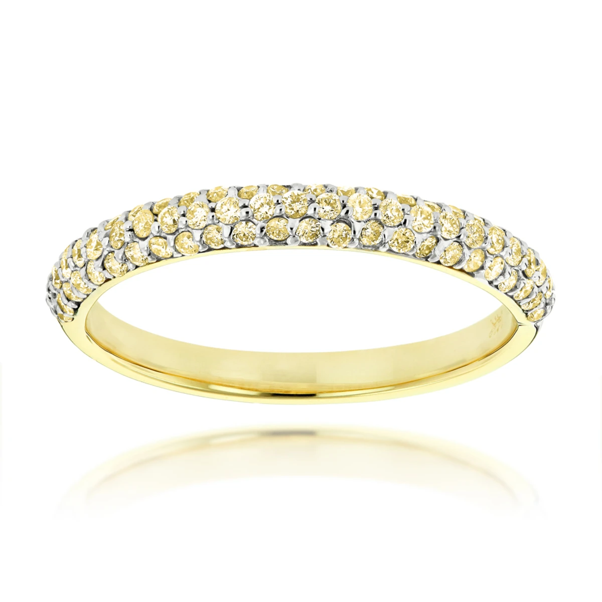 Thin 14K Yellow Gold Women's Yellow Diamond Band Pave Diamonds 0.7ct 3 Thin 14K Yellow Gold Women's Yellow Diamond Band Pave Diamonds 0.7ct
