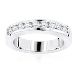 Thin 18K White Gold Round Diamond Wedding Band For Her G/VS Diamonds 0.44ct