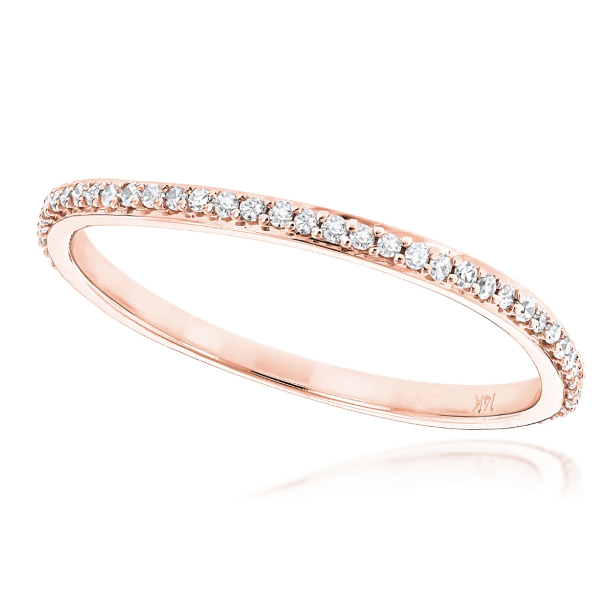 Ultra Thin Stackable Diamond Ring 0.15ct 14K Rose Gold Curved Design 3 Ultra Thin Stackable Diamond Ring 0.15ct 14K Rose Gold Curved Design