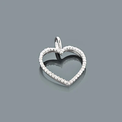 Small Diamond Heart Pendant 0.17ct 10K White Gold Charm 3 Small Diamond Heart Pendant 0.17ct 10K White Gold Charm