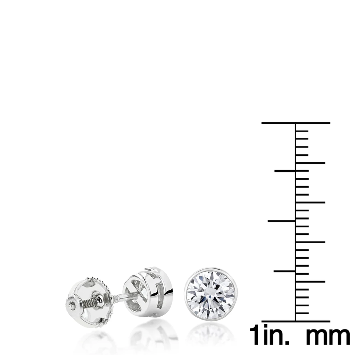 Two Carat 14K White Gold Solitaire Round Diamond Bezel Stud Earrings 7mm 7 Two Carat 14K White Gold Solitaire Round Diamond Bezel Stud Earrings 7mm - Image 5