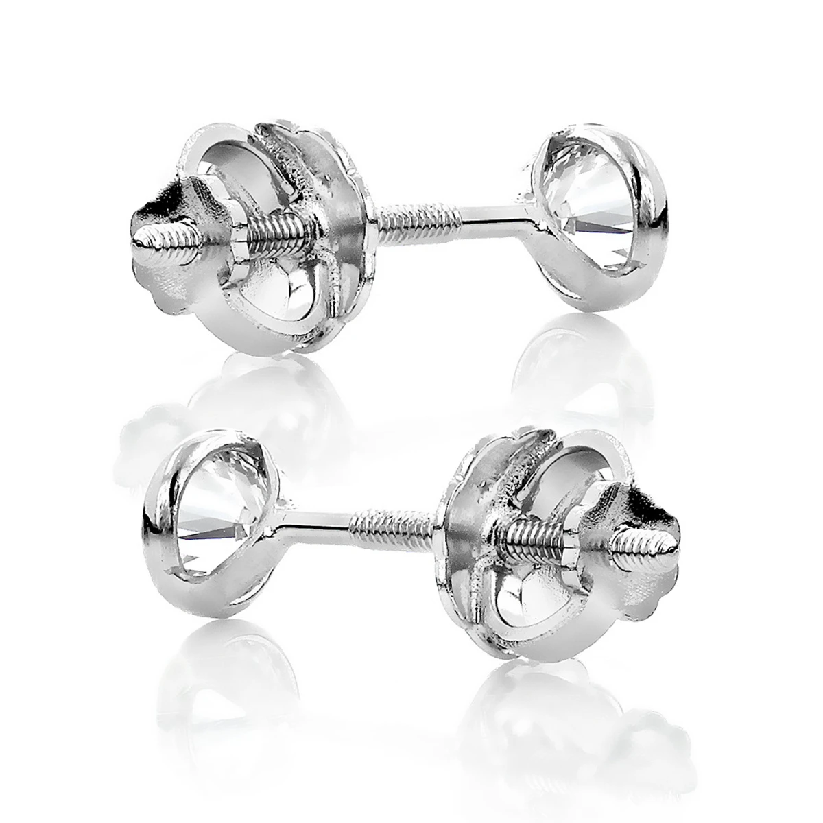 Two Carat 14K White Gold Solitaire Round Diamond Bezel Stud Earrings 6mm 6 Two Carat 14K White Gold Solitaire Round Diamond Bezel Stud Earrings 6mm - Image 4