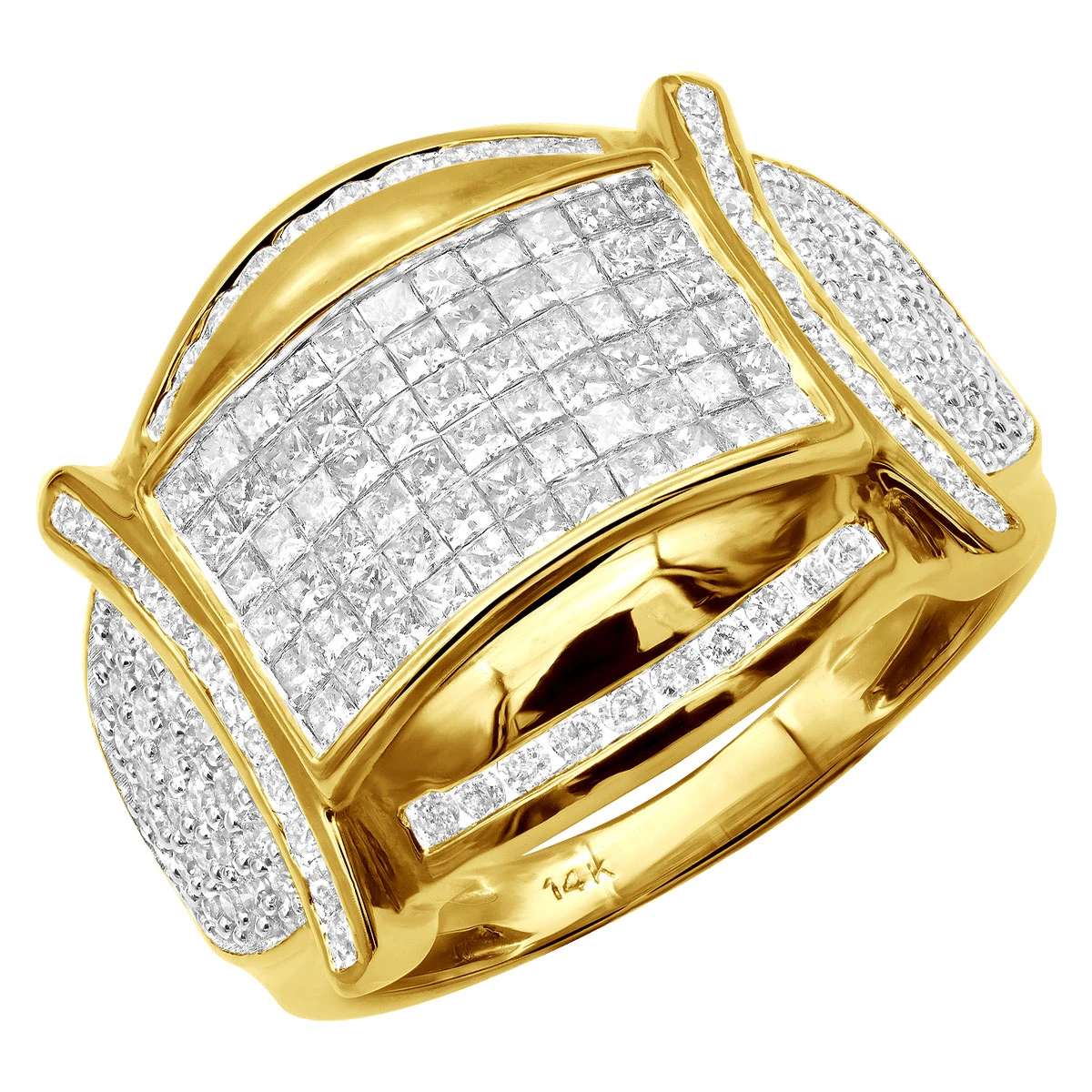 Two Carat Round & Princess Cut Men's Diamond Ring 14K Yellow Gold 3 Two Carat Round & Princess Cut Men's Diamond Ring 14K Yellow Gold