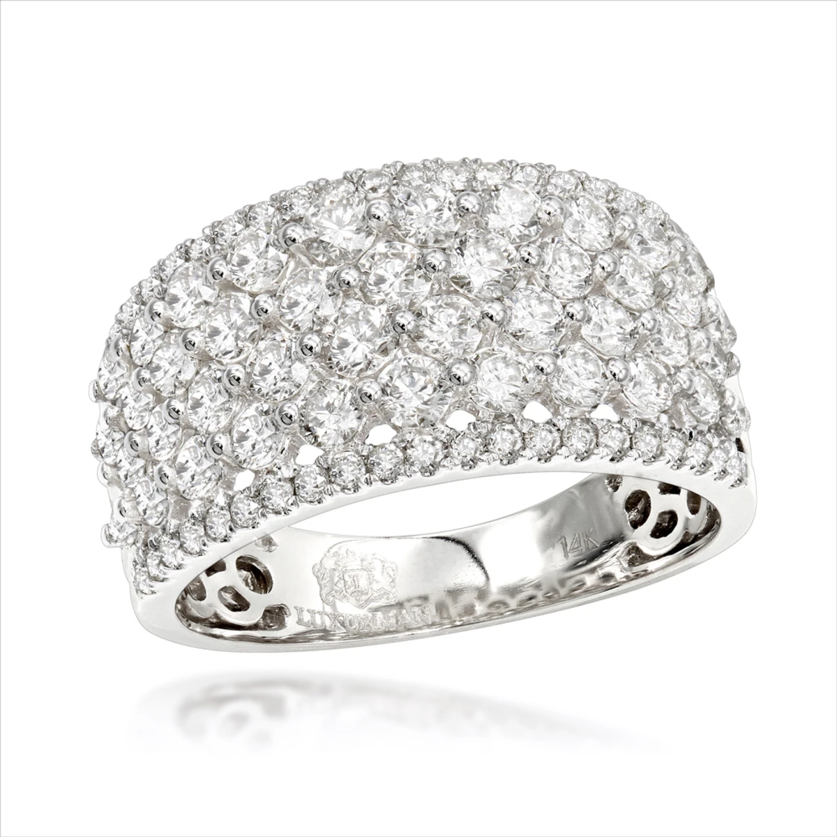 Unique Luxurman Bands: 14K Rose Gold Wide Diamond Ring For Women 2 Carat 4 Unique Luxurman Bands: 14K Rose Gold Wide Diamond Ring For Women 2 Carat - Image 2