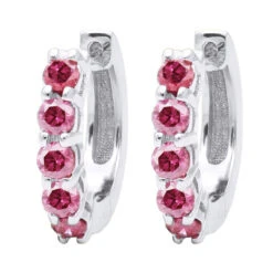 Pink Diamond Huggie Earrings Hoops 1 Carat 14K White Gold
