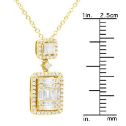 Unique 14K Yellow Gold 1 Carat Round And Baguette Diamond Pendant Necklace For Women -Its Hot Jewelry Shop unique 1 carat round baguette diamond pendant necklace for women 14k gold 803211 rulerye