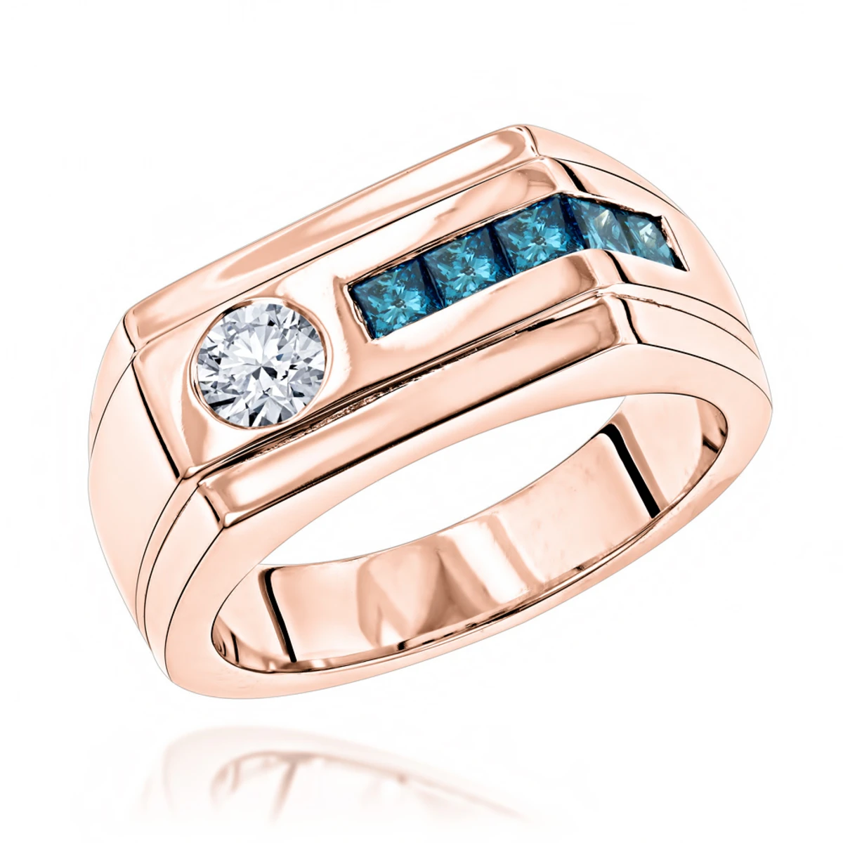 Unique 1 Carat White And Blue Diamonds Ring For Men 14K White Gold By Luxurman 5 Unique 1 Carat White And Blue Diamonds Ring For Men 14K White Gold By Luxurman - Image 3